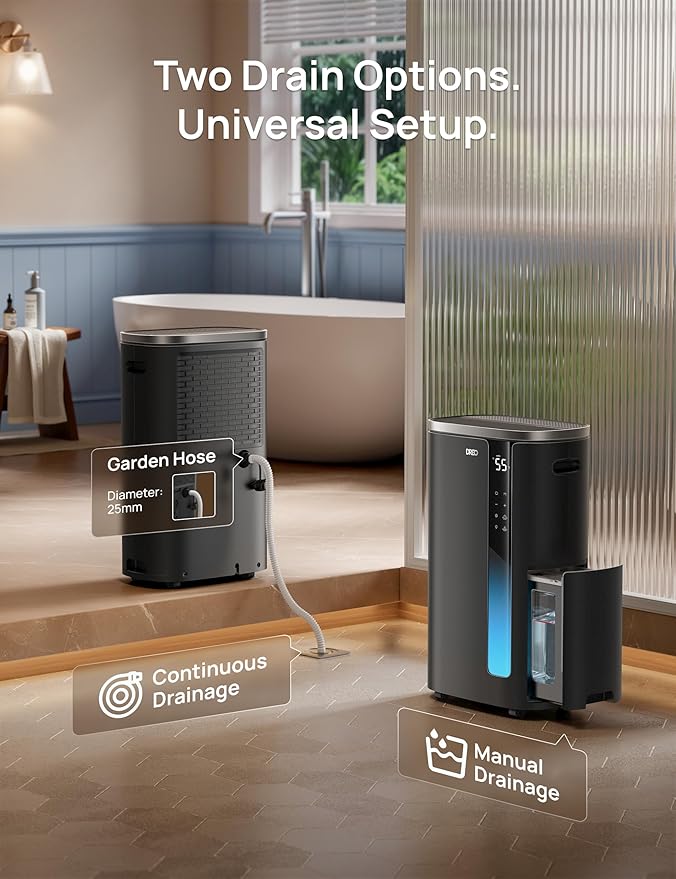 DREO 73 Pint Smart Dehumidifier for Basement, Home & Large Room up to 2000 Sq Ft, Energy Star 6.0 Dehumidifier with Drain Hose, Quiet 42dB, Auto Humidity Control, 3 Fan Speeds, Timer, Continuous Drain