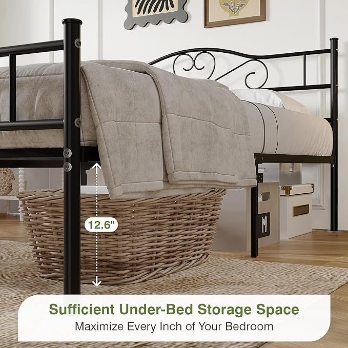 VECELO Metal Platform Bed Frame with Headboard & Footboard, Steel Slats Mattress Foundation, No Box Spring Needed, Full Size, 78" L x 55" W x 35" H, Matte Black