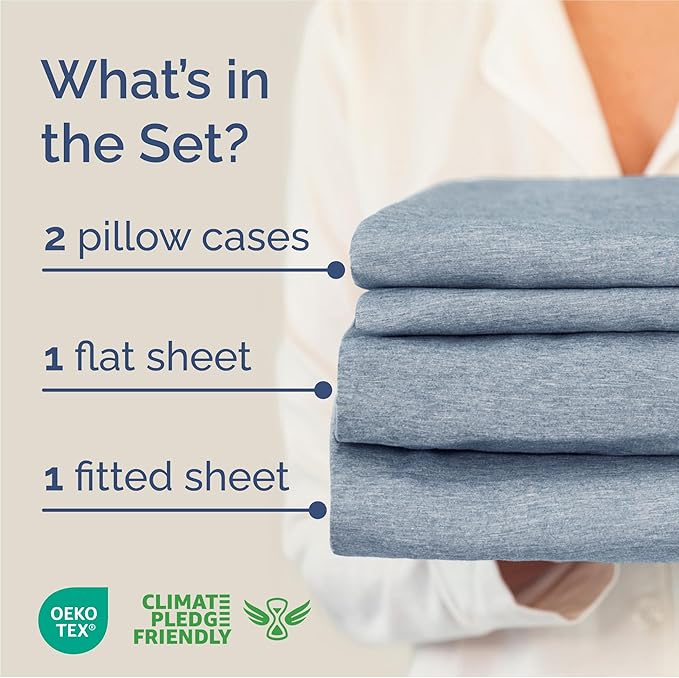 King Size 4 Piece Sheet Set - Comfy Breathable & Cooling Sheets - Hotel Luxury Bed Sheets for Women & Men - Deep Pockets, Easy-Fit, Soft & Wrinkle Free Sheets - Heathered Blue Oeko-Tex Bed Sheet Set