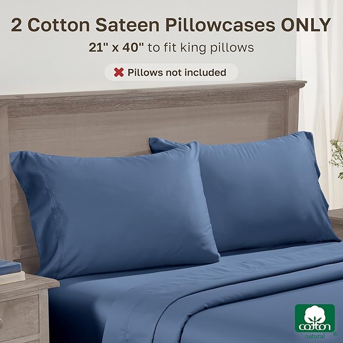 CALIFORNIA DESIGN DEN Luxuriously Soft Hotel Quality 600 Thread Count, 100% Cotton Set of 2 Cases, Crisp & Cool Pillow Cases King Size, Set of 2, Fits King Pillows (Dark Blue)