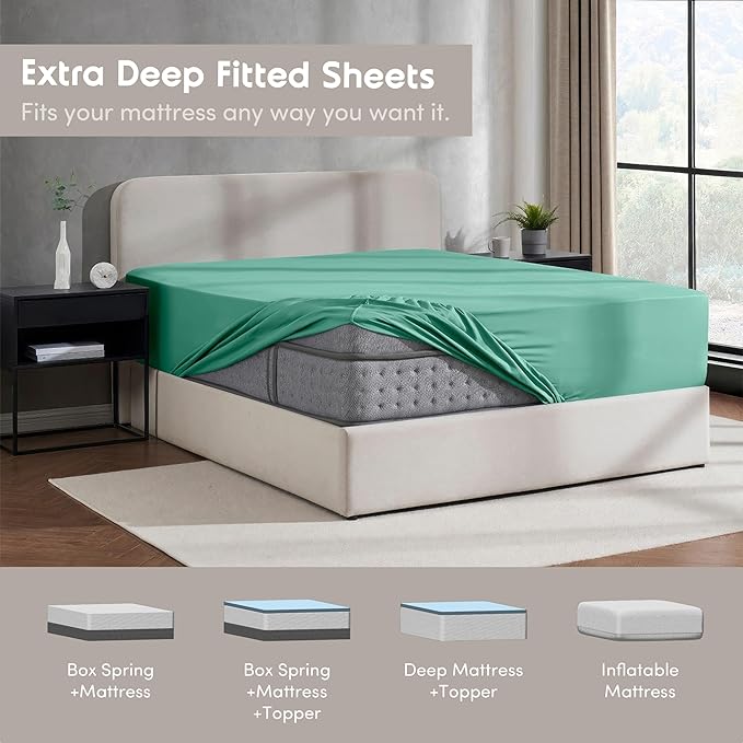Nestl 4 Pack Mint Fitted Sheet Extra Deep Pocket, Hotel Luxury Twin XLFitted Sheet Only Easily Fits 18 to 24 Inch Mattress, Super Soft, Wrinkle-Free and Breathable with Corner Straps