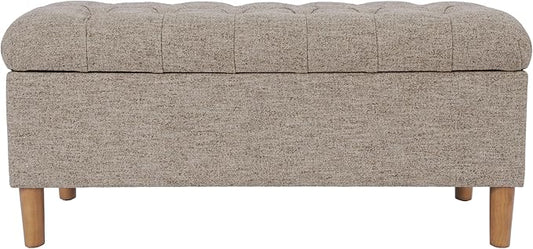 Homepop Home Decor | Tufted Ainsley Button Storage Ottoman Bench with Hinged Lid | Ottoman Bench with Storage for Living Room & Bedroom,Midtone Gray