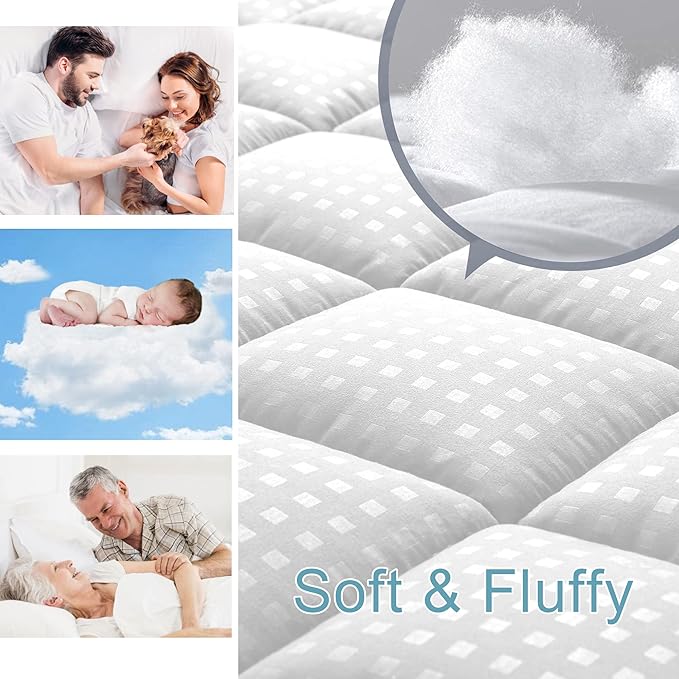 HYLEORY Full XL Mattress Pad Quilted Fitted Mattress Protector Cooling Pillow Top Mattress Cover Breathable Fluffy Soft Mattress Topper with 8-21" Deep Pocket
