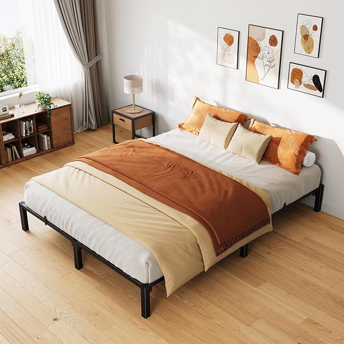 GarveeHome 10 Inch Queen Bed Frame, Heavy Duty Metal Platform Bed Frame with Iron Slat Support, No Box Spring Needed, Tool-Free Assembly, Supports 800 Lbs