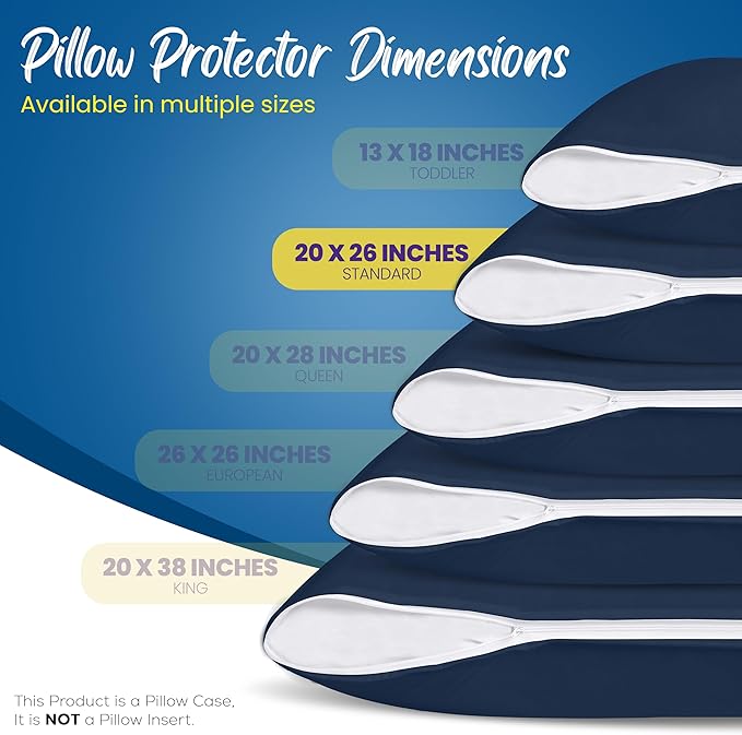 Utopia Bedding Premium 100% Waterproof Pillow Protectors with Zipper Standard Size (Set of 4), Bed Bug and Dust Mite Proof Zippered Pillow Covers, Pillow Encasement Cases, Navy