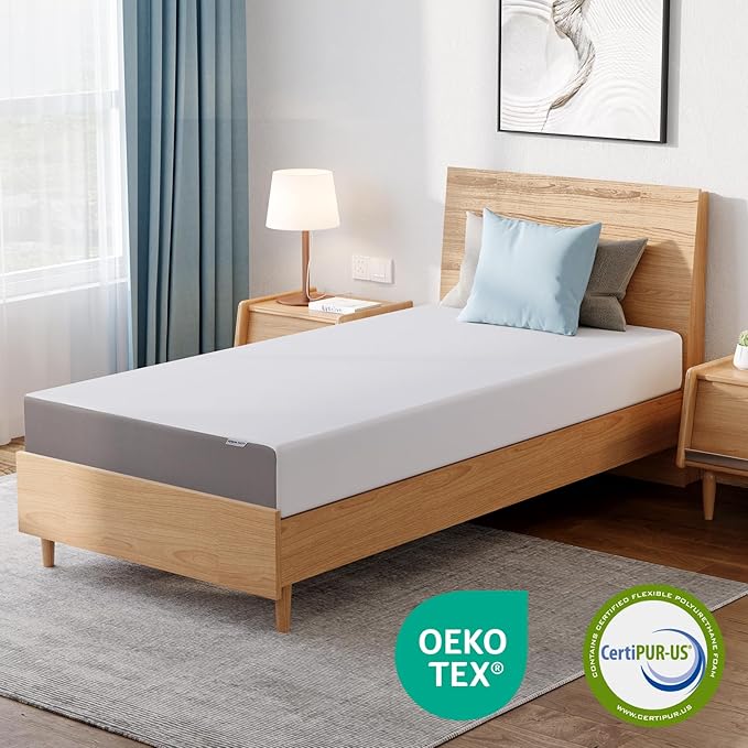 Amazon Basics Medium Firm Memory Foam Mattress, Breathable, 8 Inch, Full, White/Grey