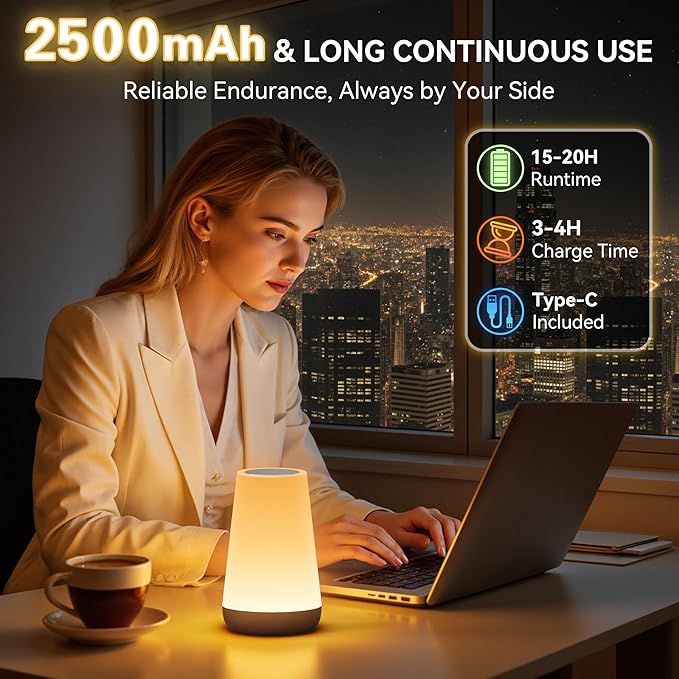 Auxmir Rechargeable LED Night Light, Touch & Remote Control Bedside Lamp with 13 Colors, 5 Brightness Levels, Portable Table Lamp for Kids Baby Nursery, Bedroom, Bathroom, Camping, Dark Brown