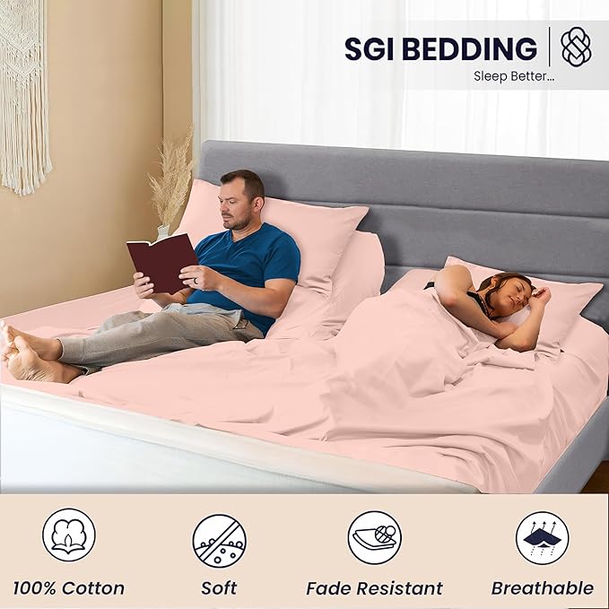 SGI bedding 34" Cal King Split Top Flex Head Sheet 100% Egyptian Cotton Sheet Set 1000 Thread Count Flex Top Sheet for Adjustable Bed 4Pc Sheet Set 15" Deep Pocket for Sleep Number Bed - Peach
