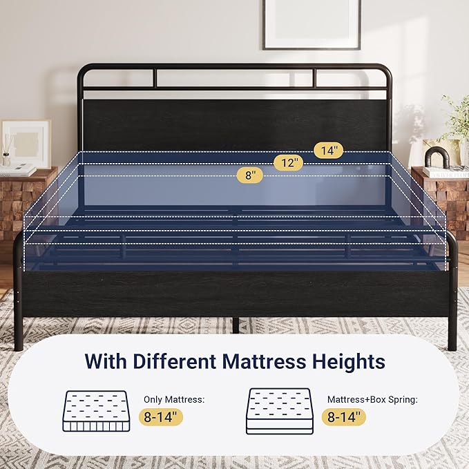 Allewie King Size Platform Bed Frame with Wooden Headboard and Footboard, Heavy Duty 13 Metal Slats Support, Under-Bed Storage, No Box Spring Needed, Noise Free, Easy Assembly, Black Oak