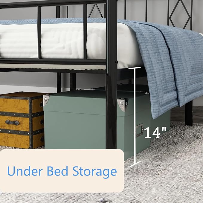 FONTOI Queen Size Bed Frame, 14 Inch Metal Platform Bed with Iron-Art Headboard & Footboard, Max 3500lbs Metal Slat Support, Bed Frame with No Box Spring Needed, Under Bed Storage, Black