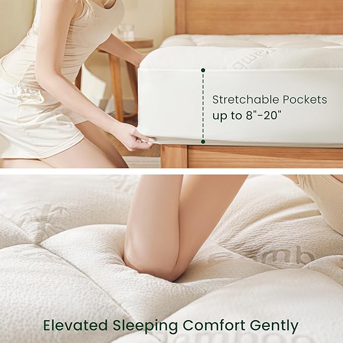 Love's cabin Twin XL Mattress Topper Viscose Derived from Bamboo, Thick Pillow Top Mattress Pad with Stretchable Pockets for 8"-20" Mattress, Soft Breathable Cooling Mattress Topper for Hot Sleepers