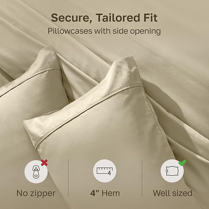 California Design Den Standard/Queen Size Pillowcase Set - 400 Thread Count Pillowcases, 100% Cotton Sateen, Set of 2 Pillow Covers, Soft and Breathable - Beige (Golden Tone)