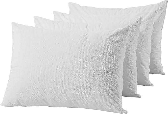 Niagara Waterproof Pillow Protectors King 4 Pack Cotton Terry 100% Waterproof Cooling Zippered Cotton White T Pillow Encasement Washable Long Life Soft Breathable