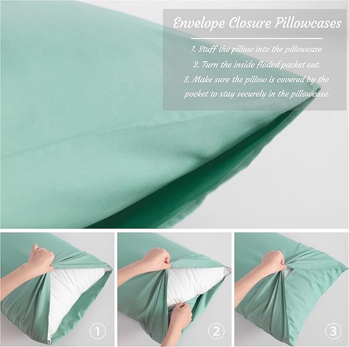 NTBAY King Pillow Cases Set of 2, 2 Pack Brushed Microfiber 20x40 Pillow Cases, Soft, Wrinkle, Fade, Stain Resistant Mint Green Pillow Cases with Envelope Closure, 20x40 Inches, Mint Green