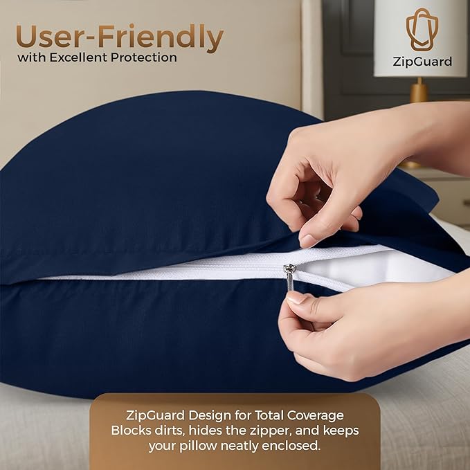 Utopia Bedding Zippered Pillowcases - Pack of 4 - Soft Brushed Microfiber Fabric - Wrinkle, Shrinkage and Fade Resistant Pillow Covers (Queen, Navy)