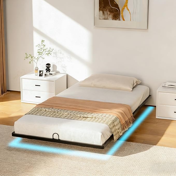 Twin Floating Bed Frame with Smart LED Lights Metal Platform Bed Easy Assembly No Box Spring Needed (Twin)