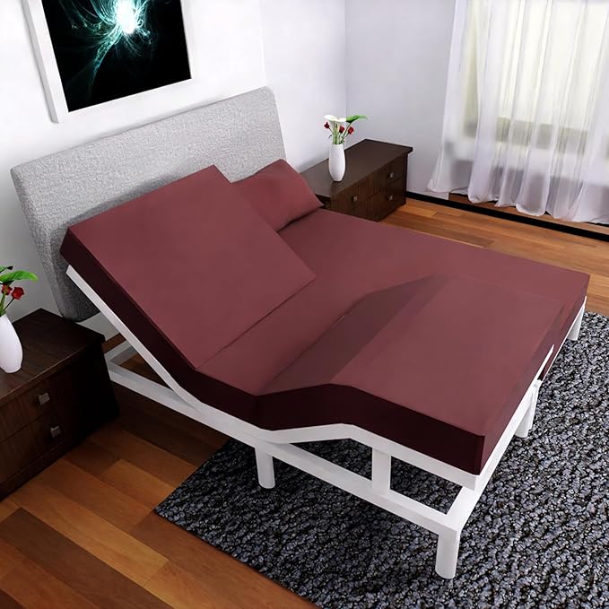 Split California King Sheets Sets - 5 Pcs Set - California King Split Sheet Sets for Adjustable Bed Split Cal King Sheets Sets for Adjustable Bed Cal King Split Sheets (Burgundy)