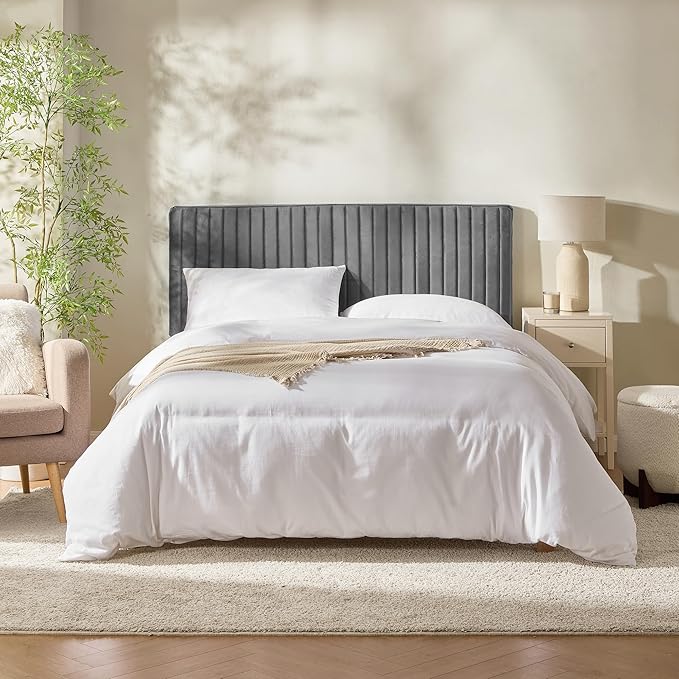 Hearth & Harbor King Headboard Only, Floating Wall Mounted Headboard King Size, Easy Assemble Upholstered Peel and Stick Headboards, 3D Soundproof Bed Wall Panels, Velvet Stick on Headboards, Grey