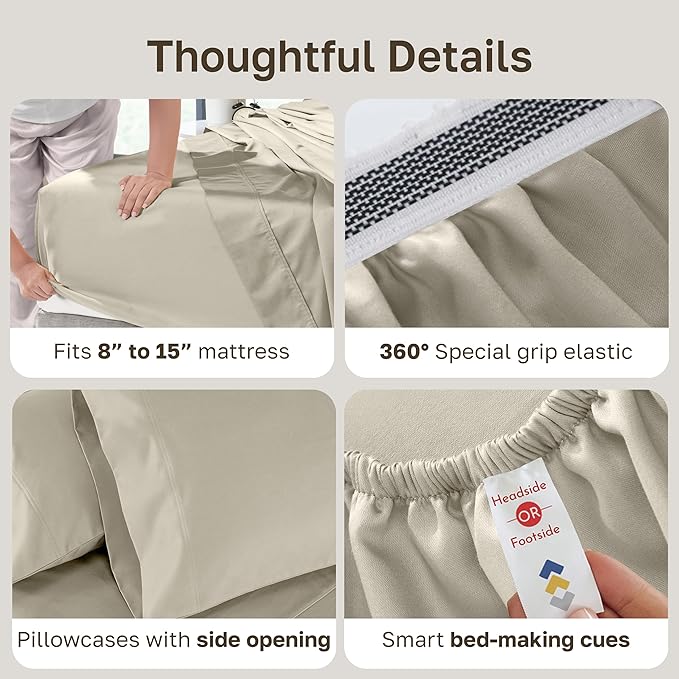 California Design Den Split King Sheet Set - Luxury 800 Thread Count, 100% Cotton Sateen, Bedding Set with Deep Pockets Sheets - Beige