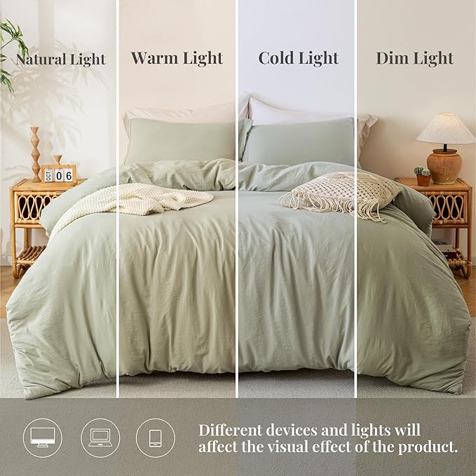 MILDLY Super Soft Duvet Cover 2pcs - 100% Washed Microfiber Mist Sage Twin/Twin XL Comforter Cover Set with Zipper Closure & Corner Ties (No Comforter)