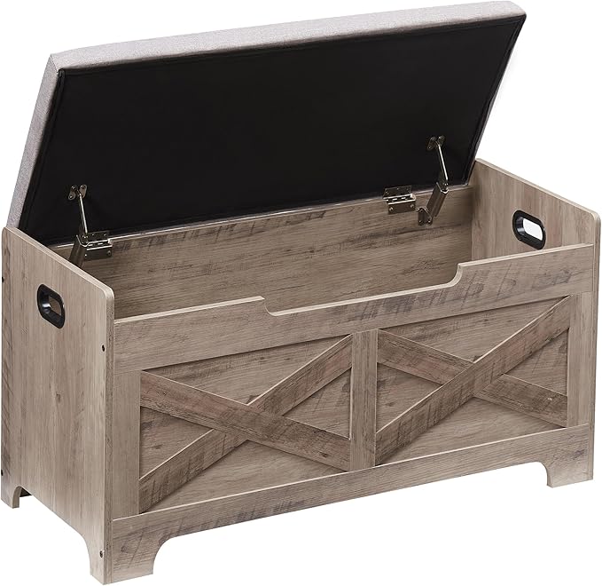 GarveeHome 39.4 in Storage Chest, Wooden Storage Bench with Safety Hinges, Easy Assembly, Large Shoe Bench for Entryway, Living Room, Bedroom