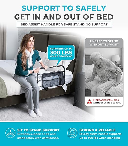 Stander Wonder Pivot Bed Rail, Adjustable Safety Assist Railing with Swing Down Guardrail for Elderly Adults, Fits Mattresses 8 to 12 Inches Thick, ASTM Safety Approved Bedrail, Black