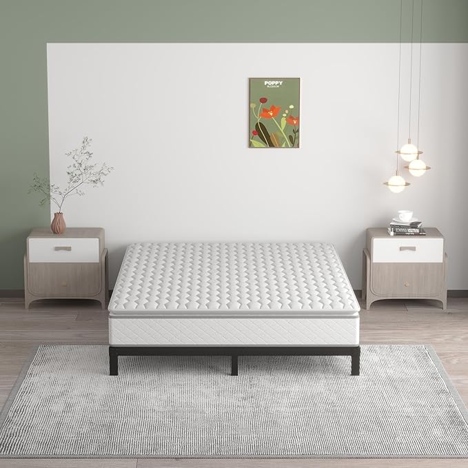 Upcanso 7 Inch Queen Bed Frame No Box Spring Need, Low Profile Metal Platform Bed Frame Queen Size, Heavy Duty Support Bedframes, Easy Assembly