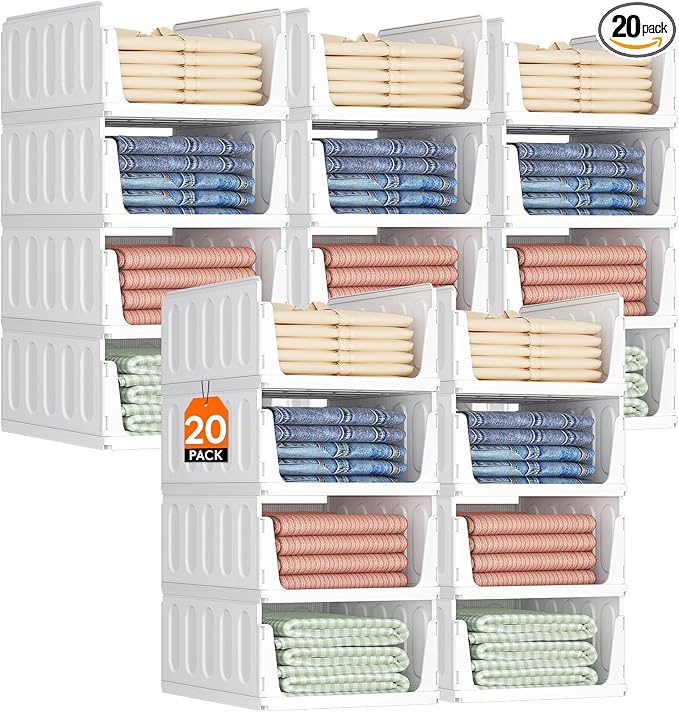 Lifewit 20 Pack Stackable Closet Organizers and Storage Basket for Clothes, Plastic Sweater Storage Bins for Wardrobe, Multifunctional Pants Organizer for RV, Pantry, Kitchen, Dorm, 16.5" Depth