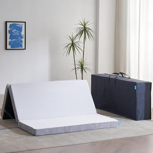 Odorless Foldable Mattress Queen Size 80" x 60" x 4", 4 Inch Folding Foam Mattress with Storage Bag, Fiberglass Free Trifold Memory Foam Mattress for RV, Guest Bed