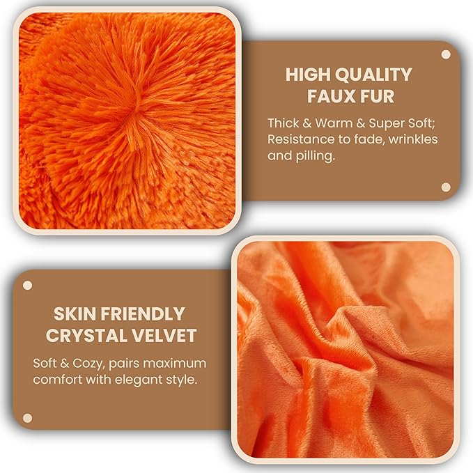 MEGO Luxury Fluffy Body Pillow Cover, 20x54 Shaggy Faux Fur Body Pillow Case, Soft Plush Fuzzy Body Pillowcase, Decorative Furry Long Bed Pillow with Zipper Closure Hug Pillow for Bedroom Orange