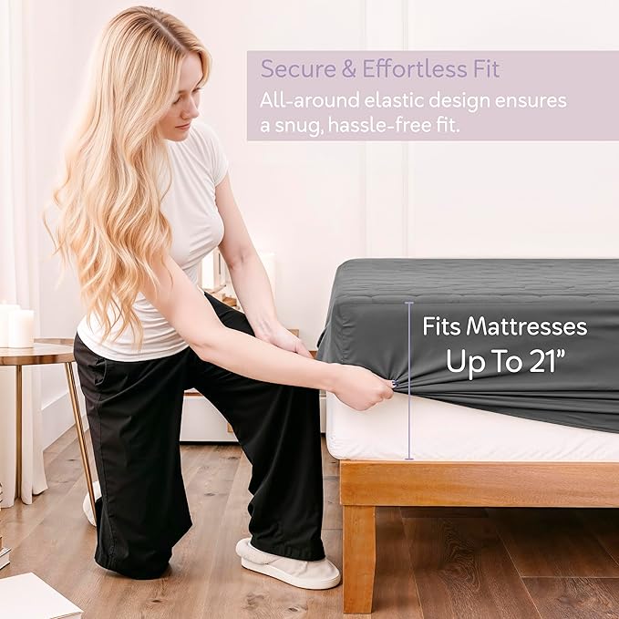 Hearth & Harbor 12 Pack Twin XL Size Quilted Fitted Mattress Pad Cover, 100% Waterproof Mattress Protectors, College Dorm Room Essentials, Deep Pocket Fitted Mattress Cover 8" - 21", Gray