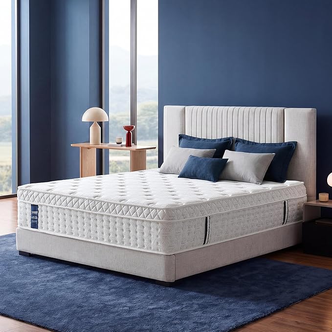 King Size Mattress 14 Inch Hybrid Mattress in a Box, Memory Foam & Pocket Spring, Medium Plush, Cooling Breathable Silver Thread, Pressure Relief, Motion Isolation, 365-Night Trial