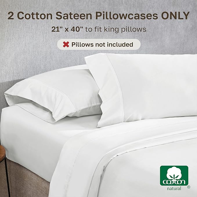 California Design Den King Size Pillowcase Set - 400 Thread Count, 100% Cotton Sateen, Set of 2 Pillow Covers, Soft and Breathable - Antique White