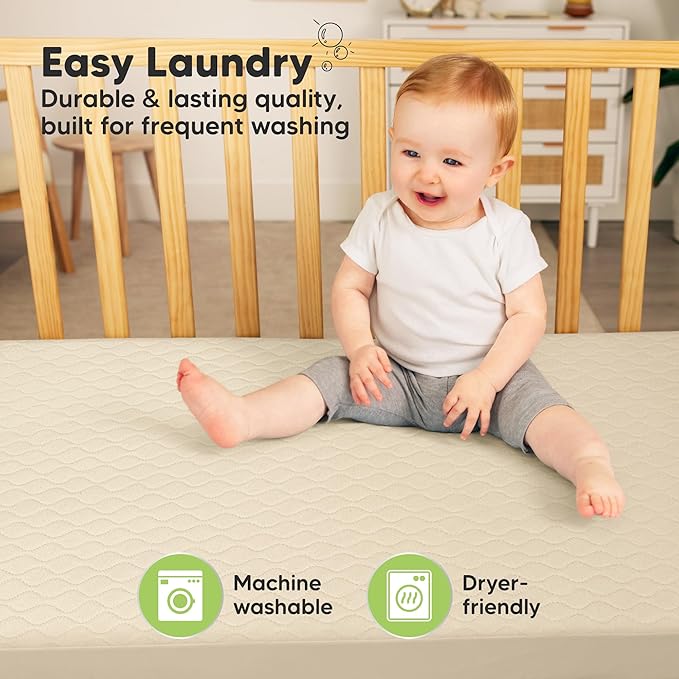 2-Pack Waterproof Crib Mattress Protector Cover Fitted - Quiet Baby Crib Mattress Pad Sheets, 52" x 28" Soft Quilted Cotton Baby Sheet, Machine Washable, Easy Fit, Durable (Avocado/Mavy)
