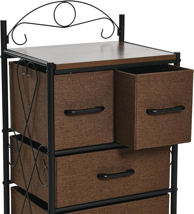 Household Essentials Mid Century Walnut & Iron 4-Drawer Chest