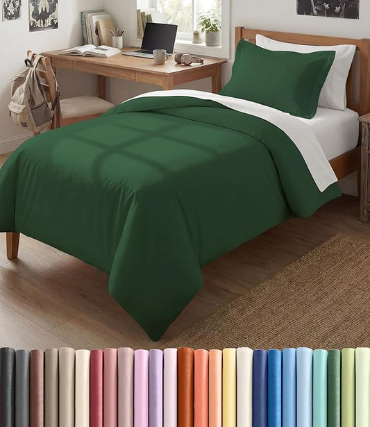 Duvet Cover Twin/Twin XL Size Set - Extra Soft Twin/Twin XL Duvet Cover 68" x 90" with 1 Pillow Sham - Hotel Luxury, Easy Care, Fade Free w/ Zipper Closures & Ties - Comfy & Breathable (Emerald Green)