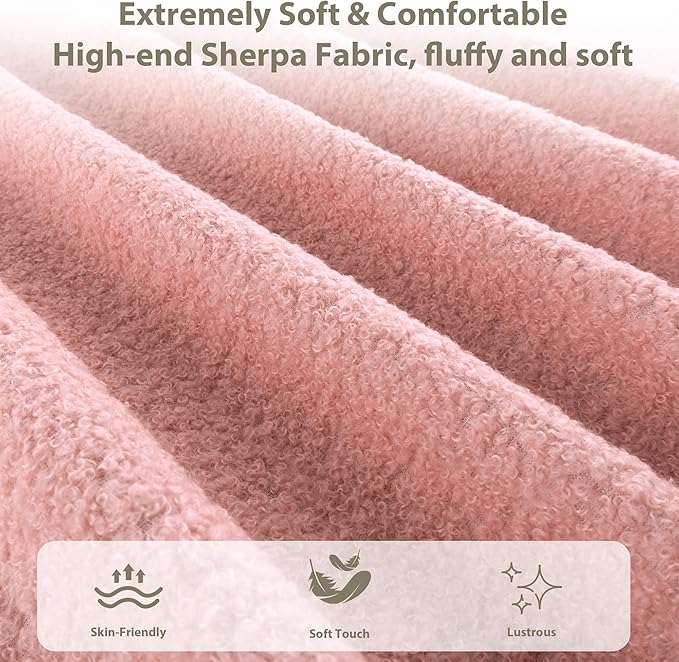 GarveeHome Boucle Full Size Bed Frame with Upholstered Headboard, Soft Low Profile Sturdy Platform Bed with Rounded Corners Design, Heavy Duty, Wooden Slats, Noise Free, No Box Spring Needed, Pink