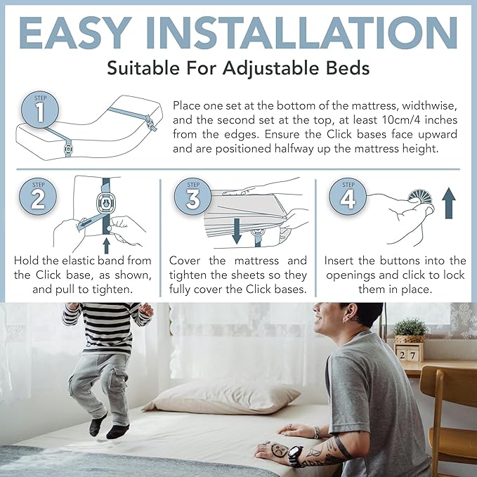 Click Sheet Holders for Adjustable Bed - Sheet Clips & Straps Keep Sheets in Place Firm & Tight on Single, Twin, Split Beds, Heavy Duty Fasteners Stop Sheets from Slipping Off & Secure to Mattress