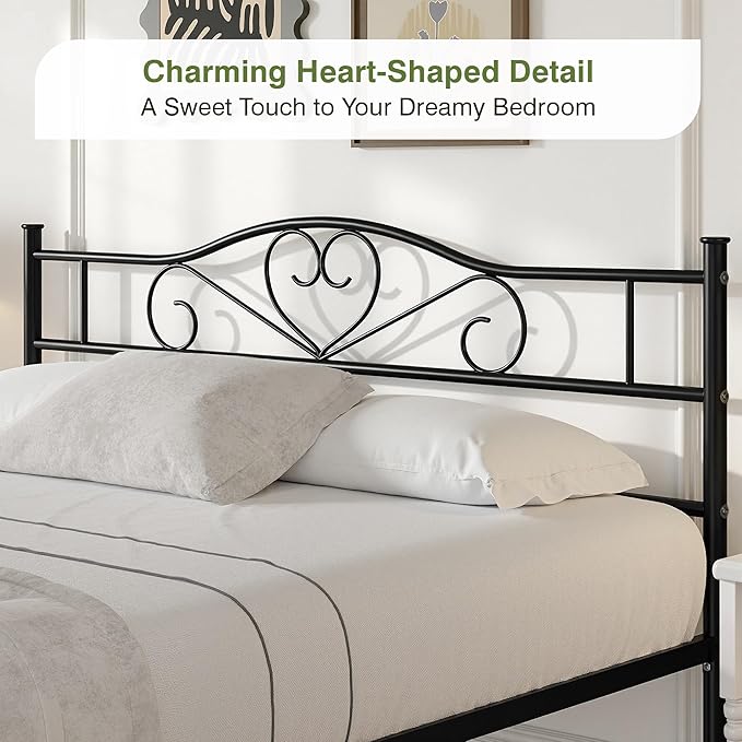 VECELO Metal Platform Bed Frame with Headboard & Footboard, Steel Slats Mattress Foundation, No Box Spring Needed, Full Size, 78" L x 55" W x 35" H, Matte Black
