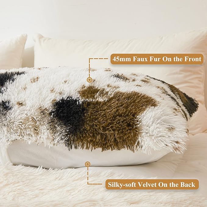 XeGe 20x54 Fluffy Body Pillow Cover, Cow Print Plush Fuzzy Faux Fur Body Pillowcase with Zipper, Farmhouse Shaggy Furry Long Pillow Cover for Pregnant Women Side Sleeper, Cow Print Brown