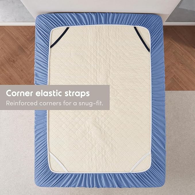 Nestl 4 Pack Calm Blue Fitted Sheet Extra Deep Pocket, Hotel Luxury QueenFitted Sheet Only Easily Fits 18 to 24 Inch Mattress, Super Soft, Wrinkle-Free and Breathable with Corner Straps