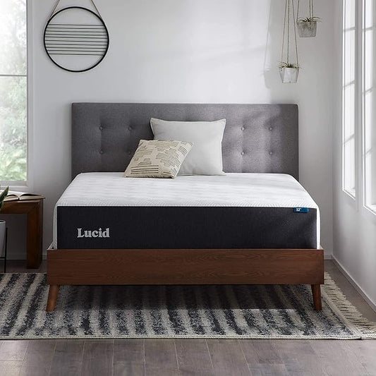 Lucid 12 Inch Memory Foam Mattress - Medium Firm Feel - Infused with Refreshing Bamboo Charcoal and Cooling Gel - Bed in a Box - Temperature Regulating - Pressure Relief - Breathable - Twin XL Size