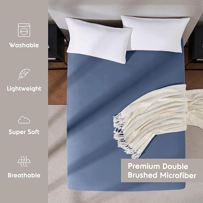 Nestl 4 Pack Navy Blue Fitted Sheet Extra Deep Pocket, Hotel Luxury KingFitted Sheet Only Easily Fits 18 to 24 Inch Mattress, Super Soft, Wrinkle-Free and Breathable with Corner Straps