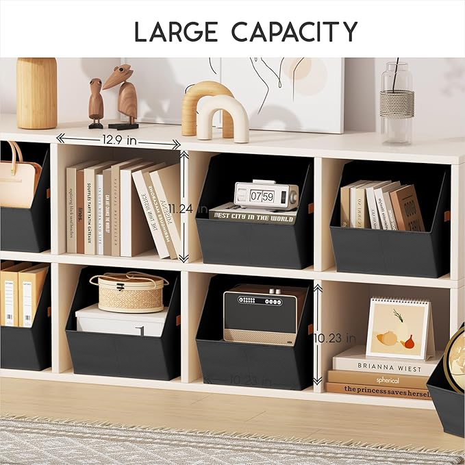 Homsorout Large Closet Storage Cubes - Closet Storage Bins with Dual Handles for Clothes, Towels, Toys, Shelf Organizer Bins for Bedroom, Nursery, Shelves, Small Spaces, Black, 3 Pack