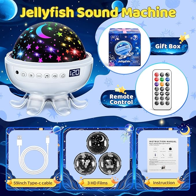 Baby Sound Machine Outdoor Speaker Electronics Projector with Star, 30 Soothing Sounds White Noise Machine for Sleep, 31 Color | 4 Films Sleep Trainer, Remote+Timer+3 Brightness Outdoor Speaker
