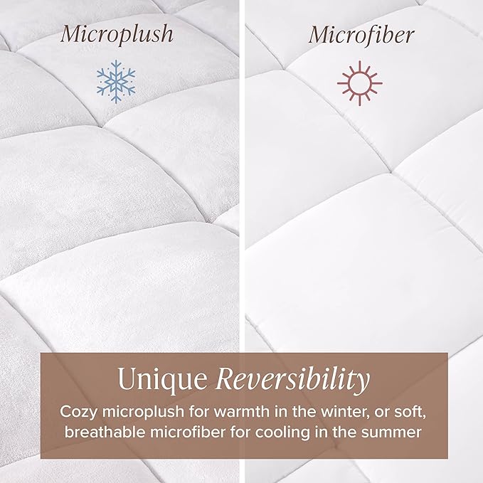 Bare Home California King Mattress Topper, Pillow Top Reversible, 1.5 inch Thick, Breathable, Deep Pocket, Machine Washable, White