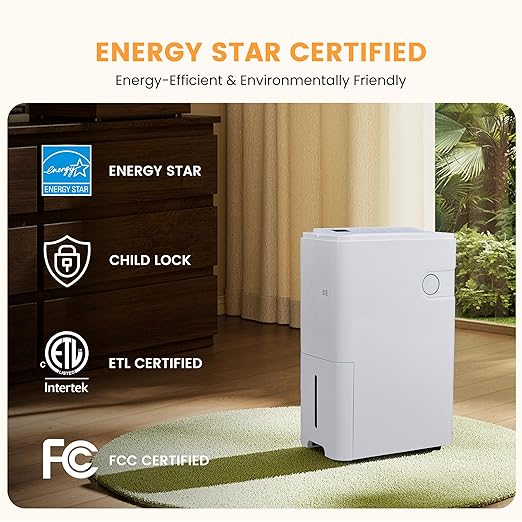 80Pints Dehumidifier with Drain Hose, 5,500 Sq.Ft Dehumidifier for Basement, 5L/1.32 Gallon Tank, Energy Star Cert. 42dB, Humidity Display Ring, Humidity Remover for Home, Bedroom & Bathroom