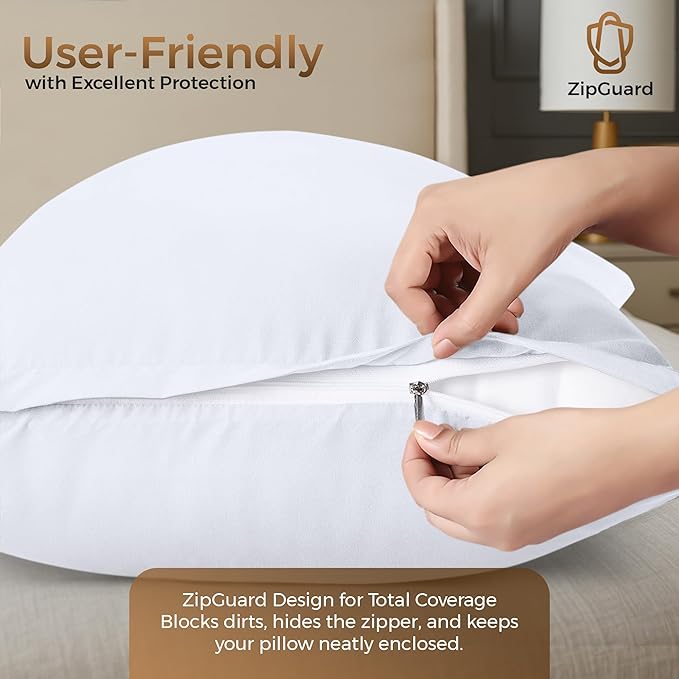 Utopia Bedding 4 Pack Pillow Protectors with Zipper Standard Size, Soft Brushed Microfiber Fabric Pillow Cases, Shrinkage and Fade Resistant Pillow Covers (White)