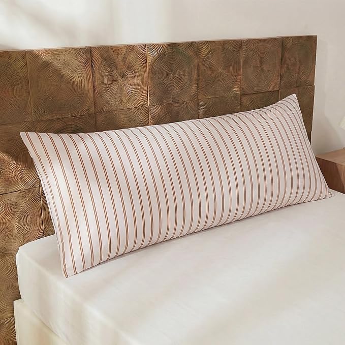 Merryword Body Pillowcases, 100% Cotton Body Pillow Cover, Beige and Terracotta Striped Pillowcases, Soft Breathable Engineered Stripes Pillow Cover