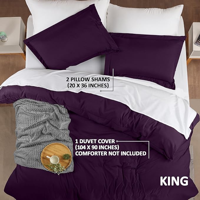Utopia Bedding Duvet Cover King Size - 3 Piece with Zipper Closure - 1 Comforter Cover 104X90 Inches & 2 Pillow Shams 20X36 Inches (Purple) Comforter Not Included